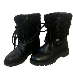 Oscar Sport •Women 37/US 6• Fur Boots Apres Ski Black Lace Up Winter Boots Italy